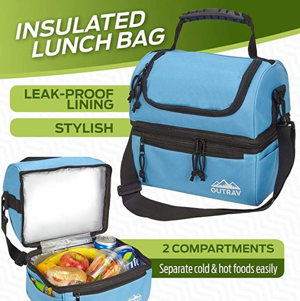 Simplily Co. Insulated Lunch Bag w/Shoulder Strap & Drink Side Pocket